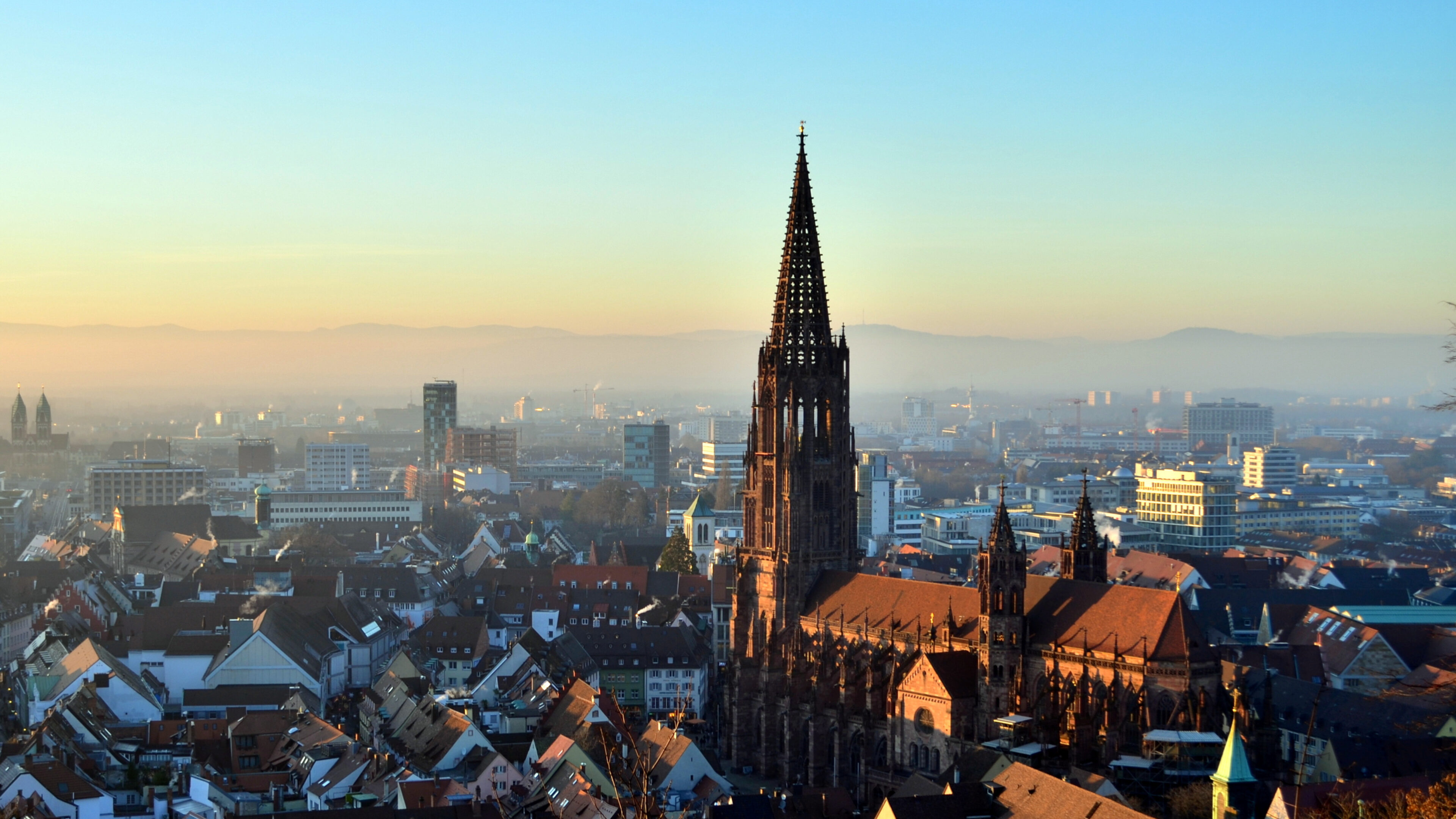 Blick auf Freiburg zu Sonnenaufgang