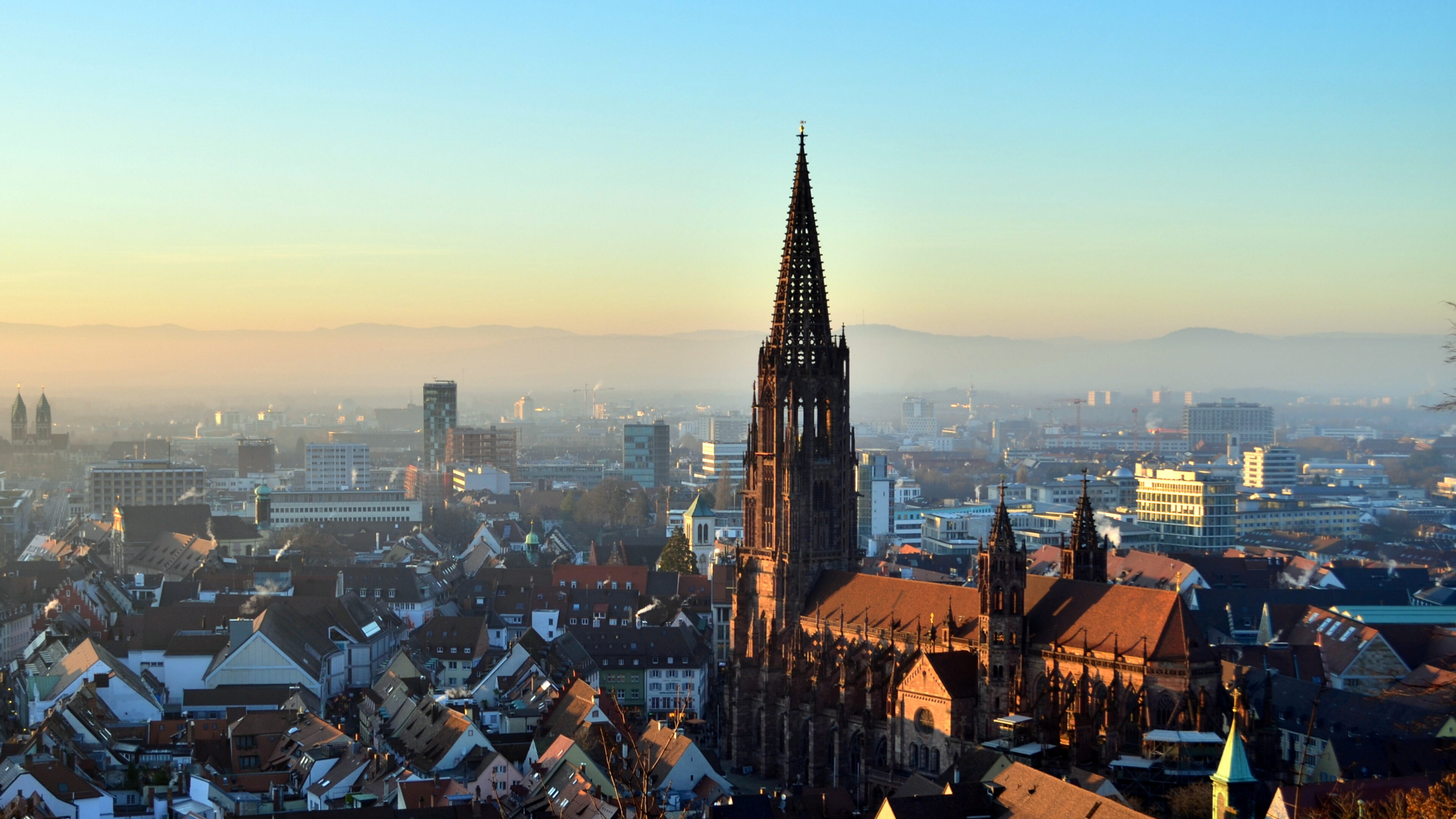 Blick auf Freiburg zu Sonnenaufgang